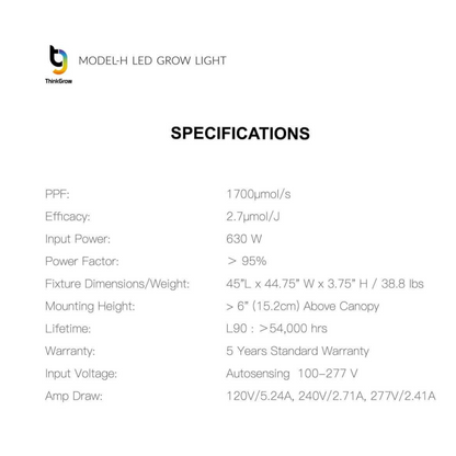ThinkGrow Model-H 630W Specifications