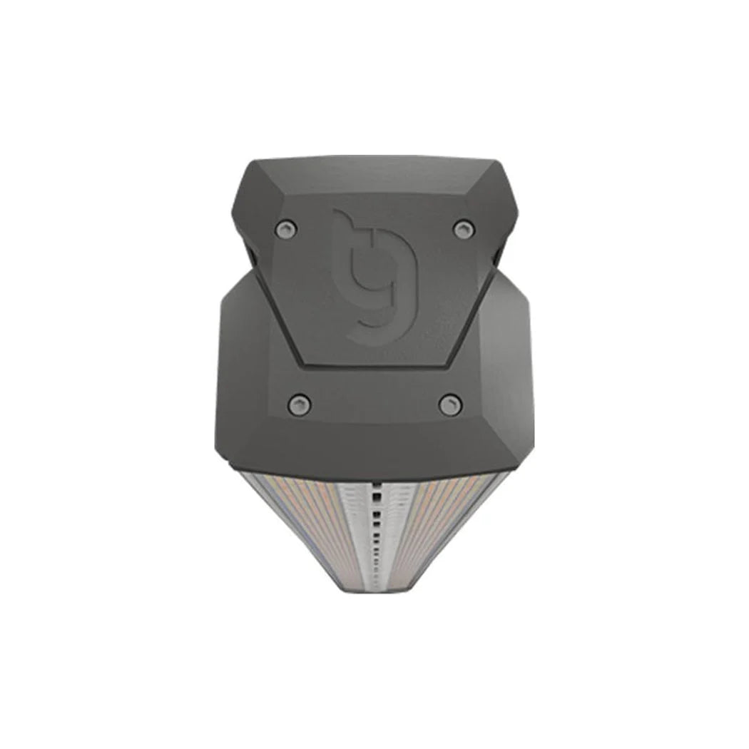 ThinkGrow Model-I LED grow light, end cap view of the V-shaped bar