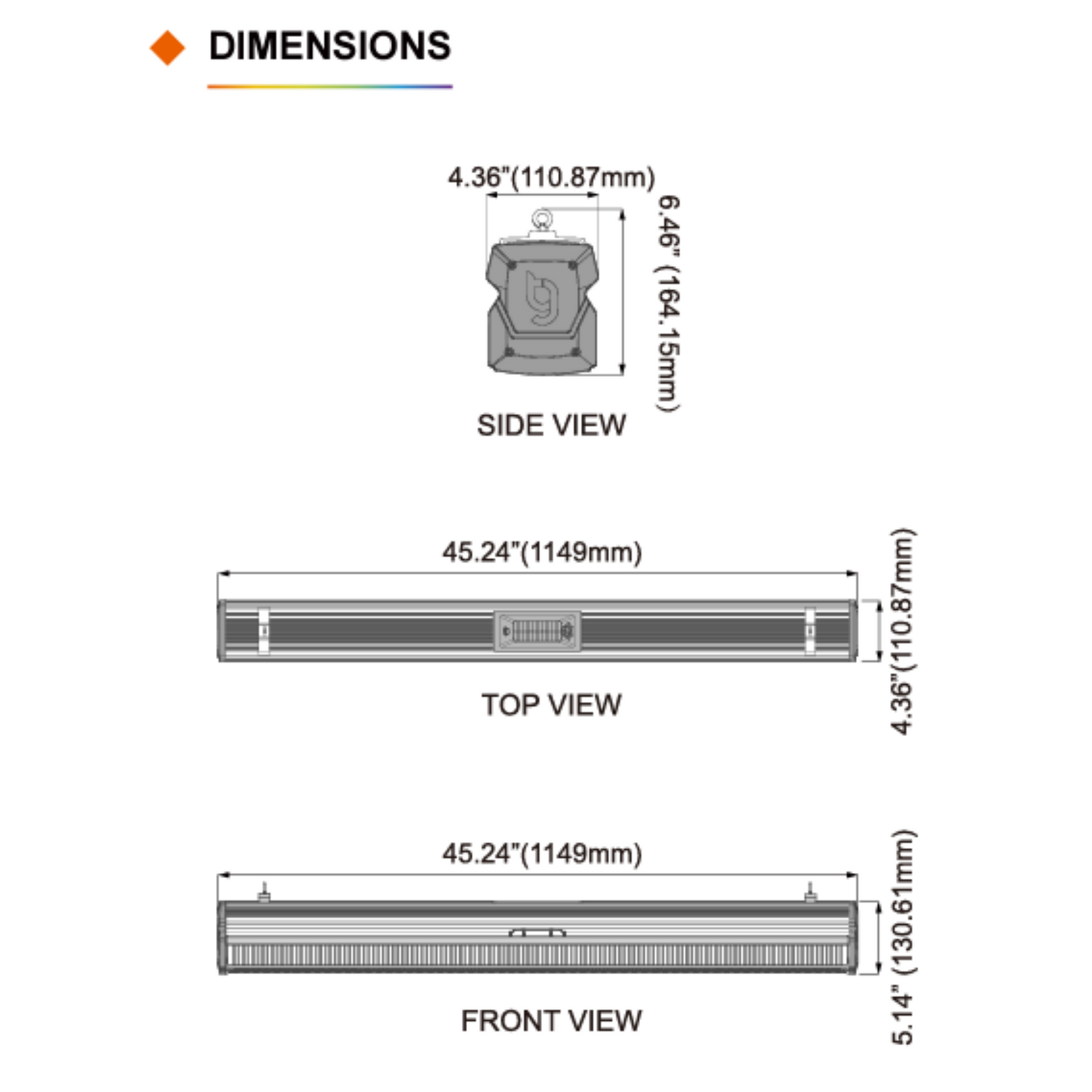 ThinkGrow Model-I LED Grow Light  dimensions