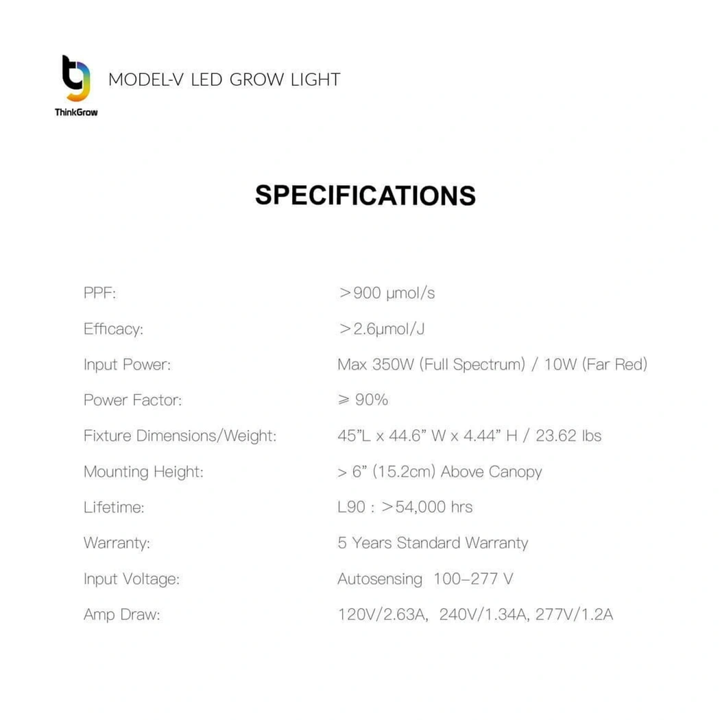 ThinkGrow Model-V 350W specifications