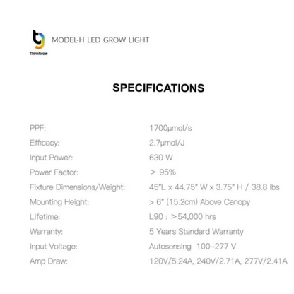 ThinkGrow Model-W 630W specifications