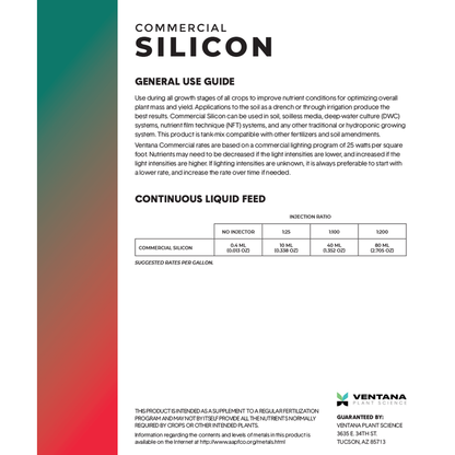 Ventana Plant Science - Commercial Silicon - Back Label