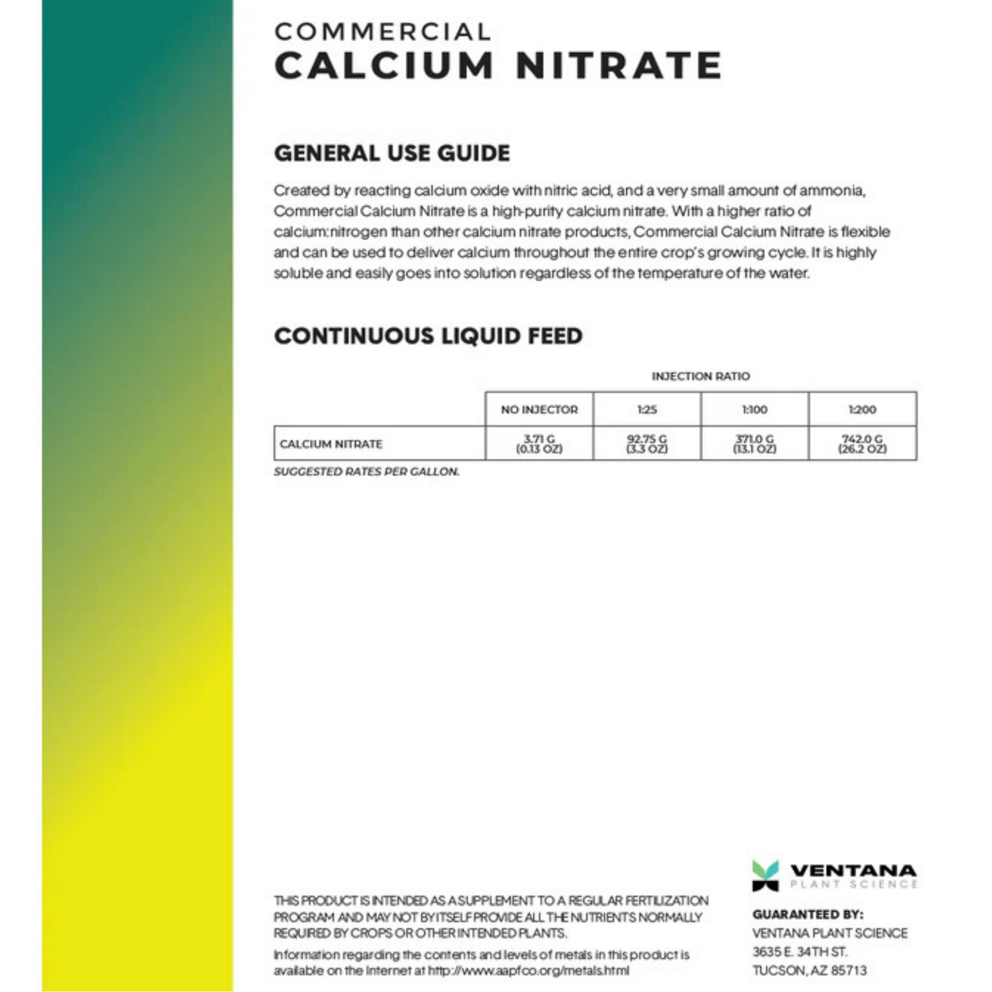 Ventana Plant Science Calcium Nitrate use guide