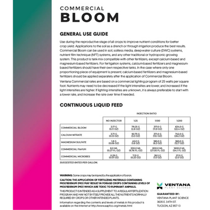 Ventana Plant Science Commercial Bloom use guide