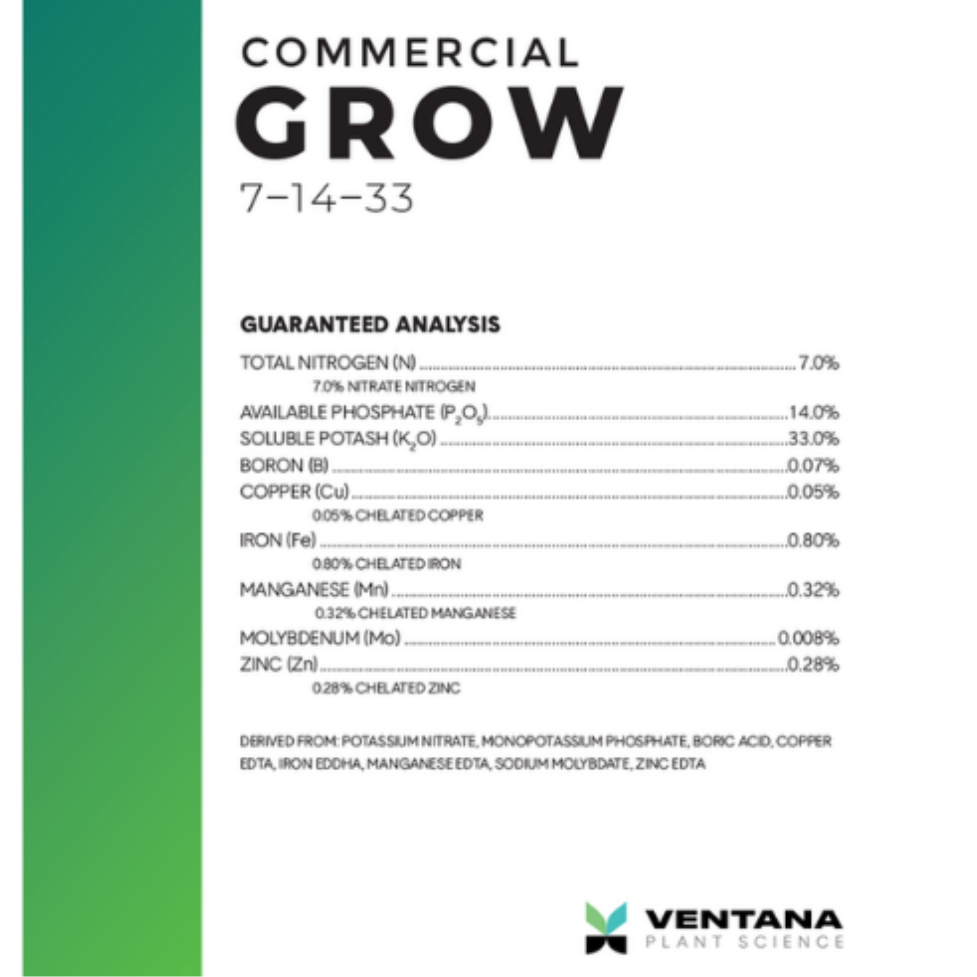 Ventana Plant Science Commercial Grow label