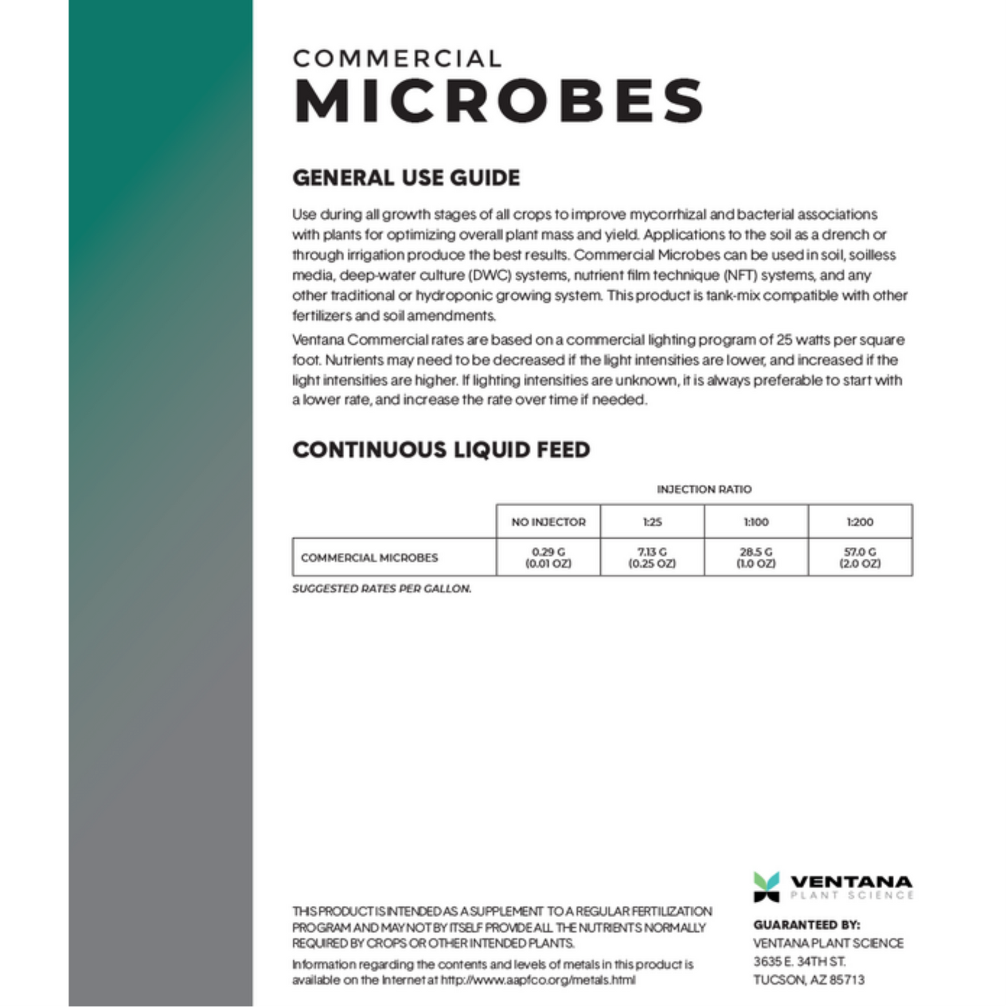 Ventana Plant Science Commercial Microbes label
