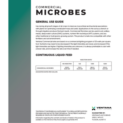 Ventana Plant Science Commercial Microbes label