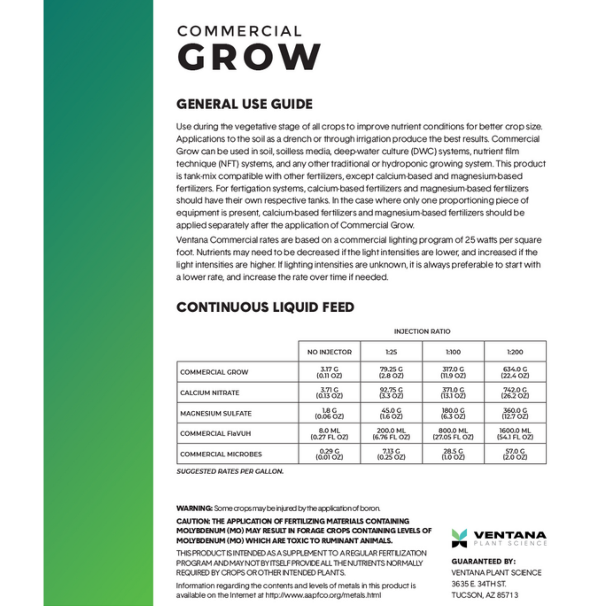 Ventana Plant Science Commercial use guide