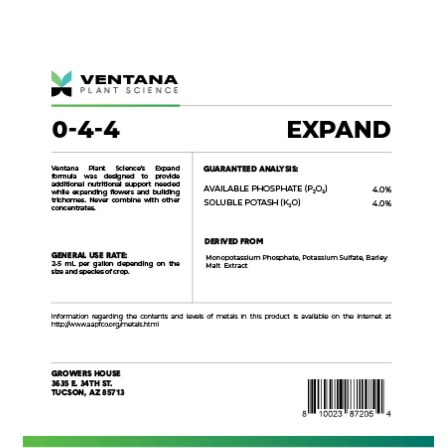 Ventana Plant Science Expand label quart