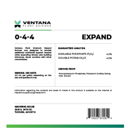 Ventana Plant Science Expand label quart