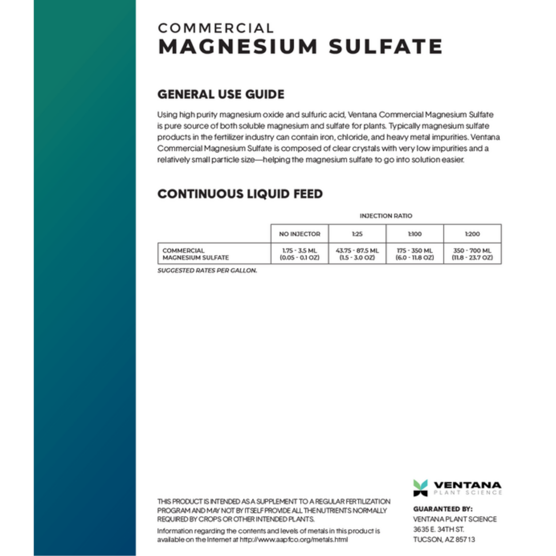 Ventana Plant Science Magnesium Sulfate use guide