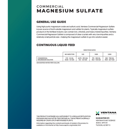 Ventana Plant Science Magnesium Sulfate use guide