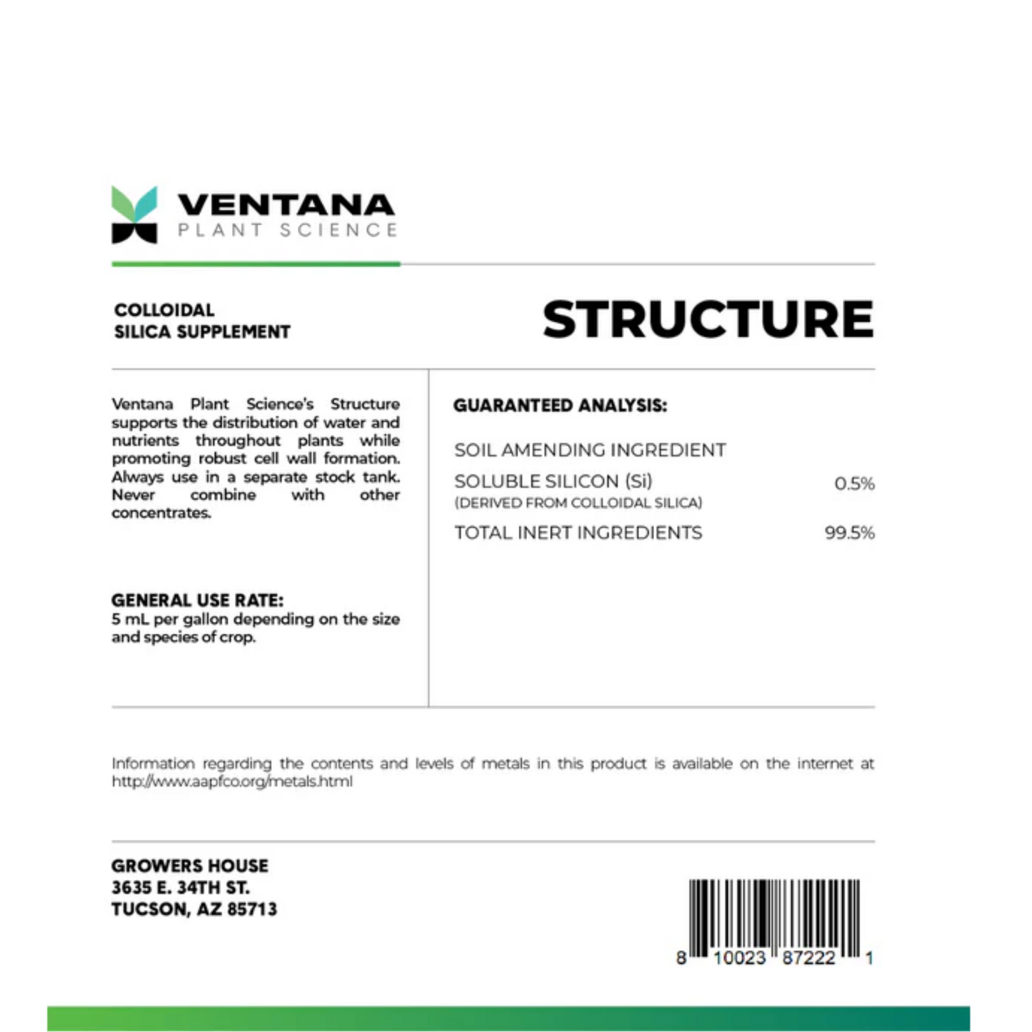 Ventana Plant Science Structure label back