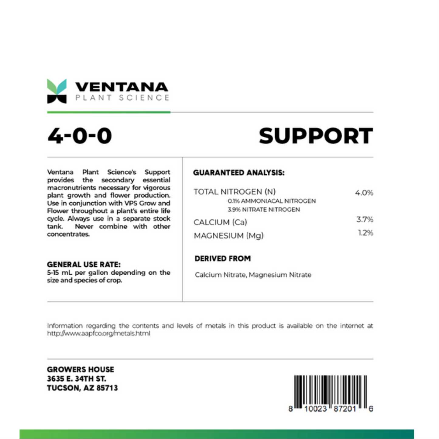 Ventana Plant Science  Support label