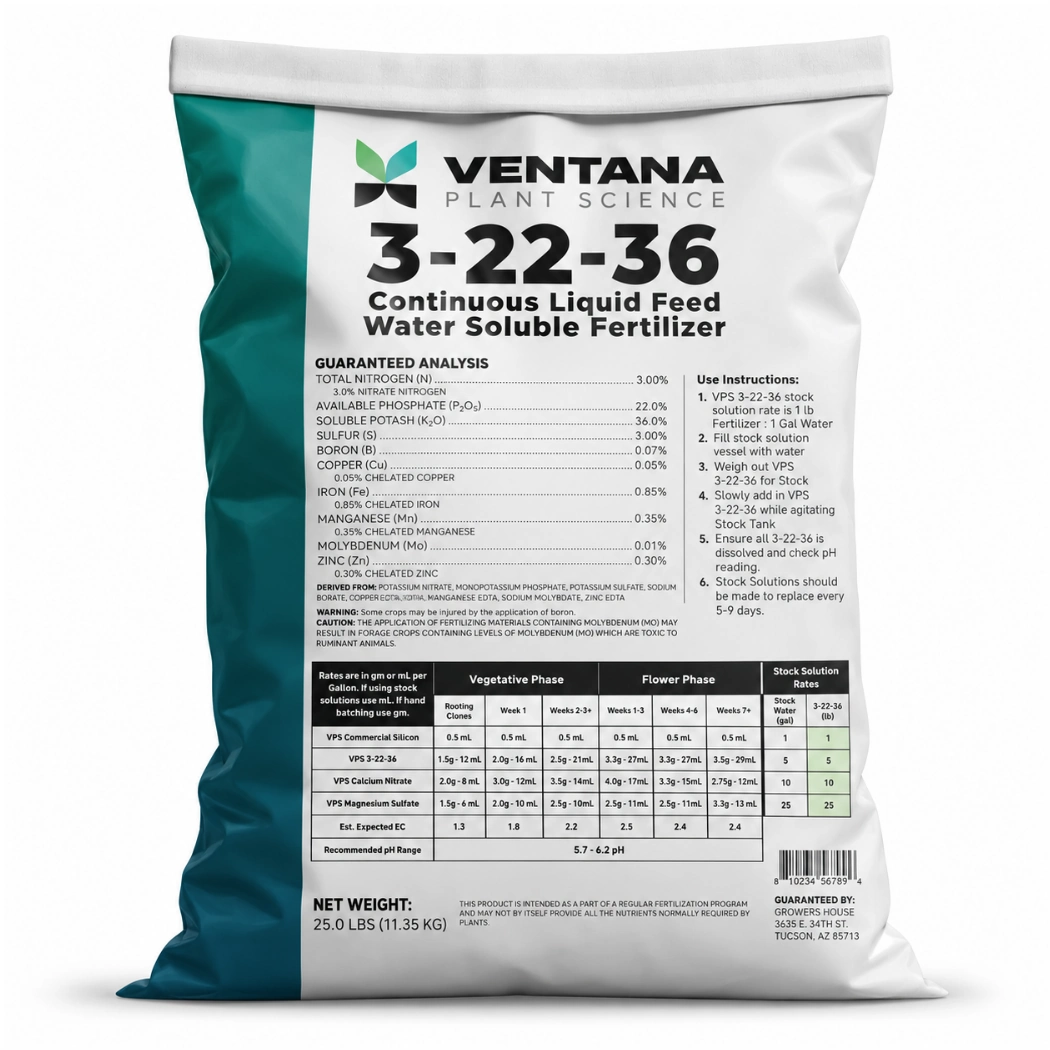 Ventana Plant Science VPS ONE 3-22-36 water-soluble fertilizer, 25 lb sack
