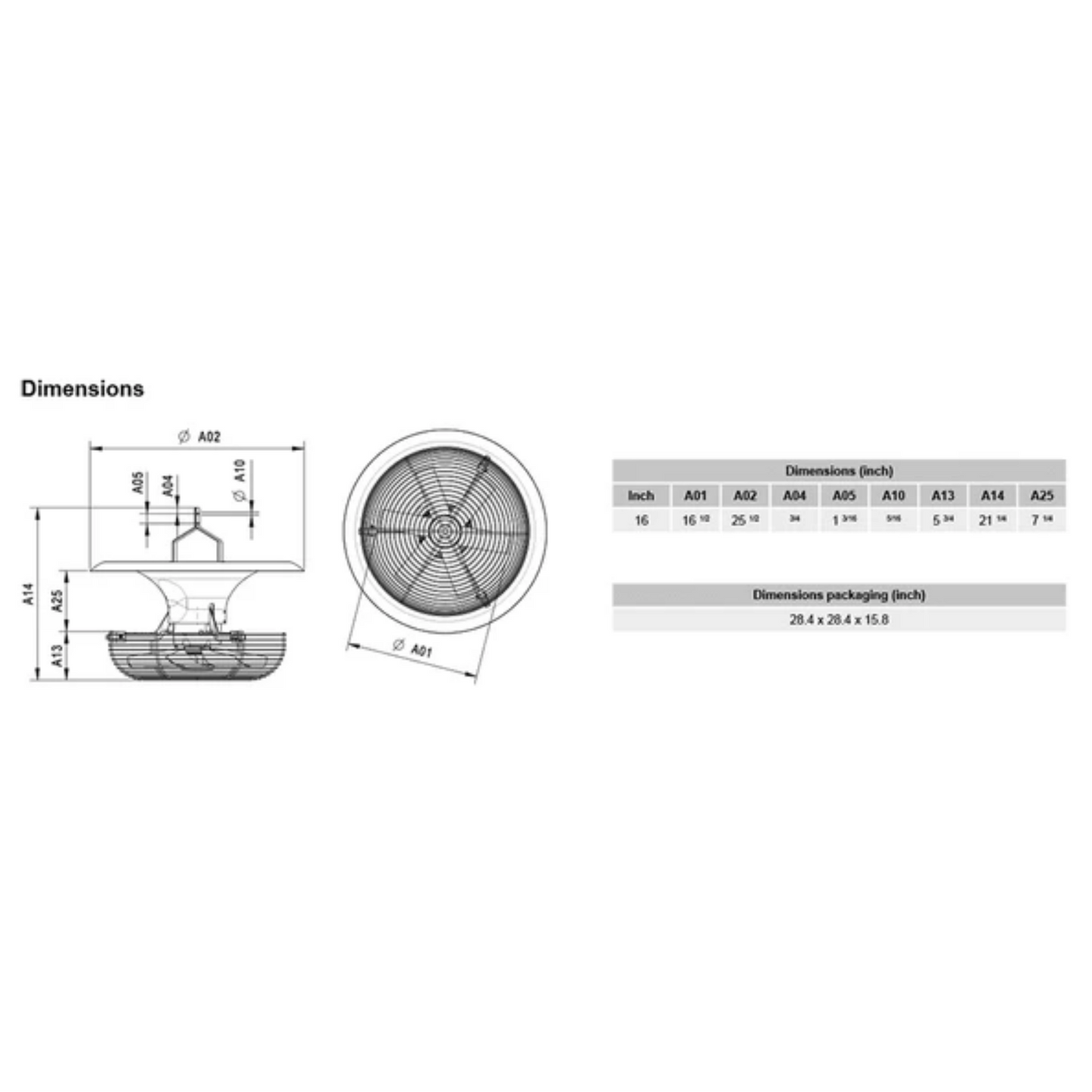 Vostermans Ventilation Multifan V-Flo Fan V2.0 dimensions
