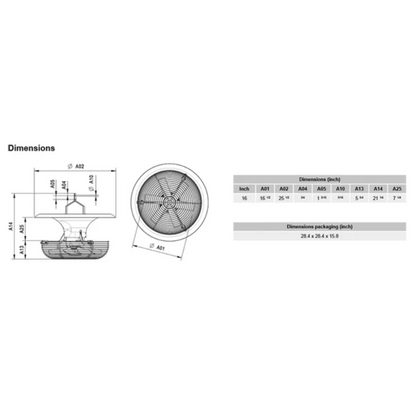 Vostermans Ventilation Multifan V-Flo Fan V2.0 dimensions
