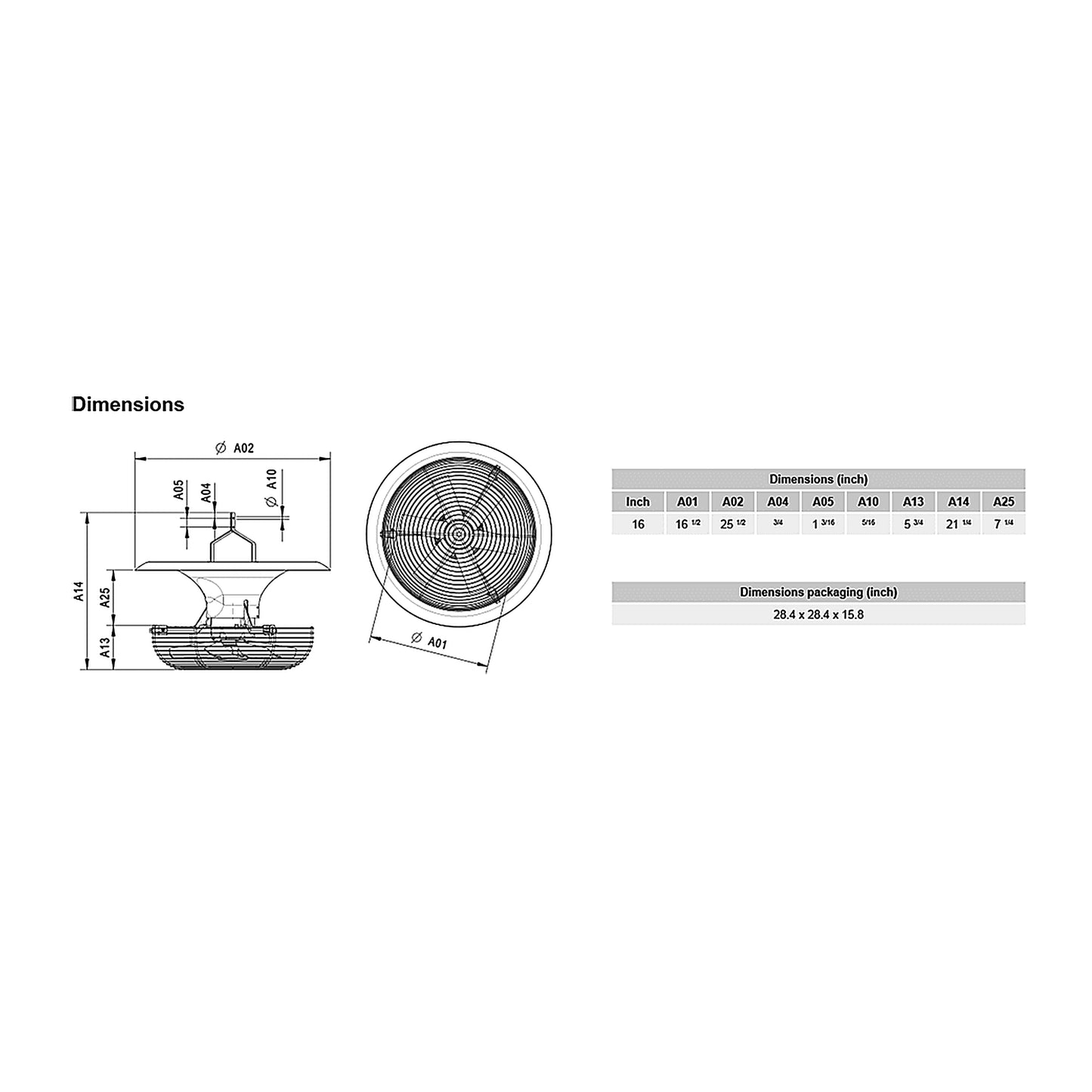 Vostermans Ventilation Multifan V-Flo Fan V2.0 dimensions