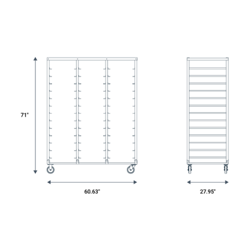 Wachsen Drying Cart DC-30 SS304 w 30 POLYPROPYLENE BLUE DRYING PANS dimensions