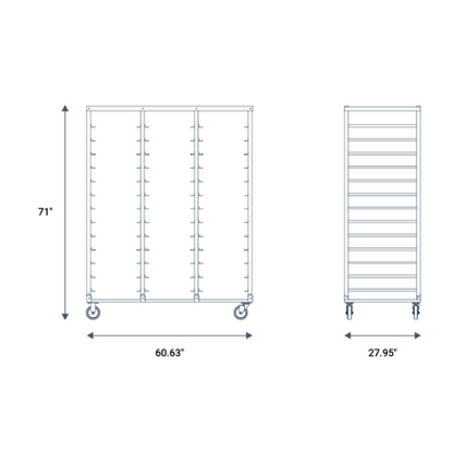 Wachsen Drying Cart DC-30 SS304 w 30 POLYPROPYLENE BLUE DRYING PANS dimensions