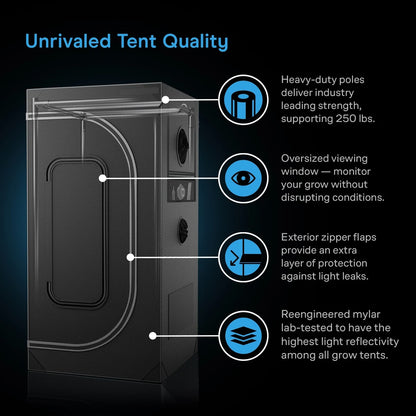 CLOUDLAB 733 3x3x6 grow tent with heavy-duty steel poles, viewing window and zipper flaps