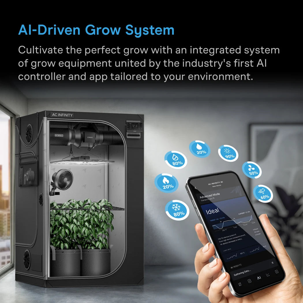 AC Infinity app running the 2x2 grow tent system through the CONTROLLER AI+