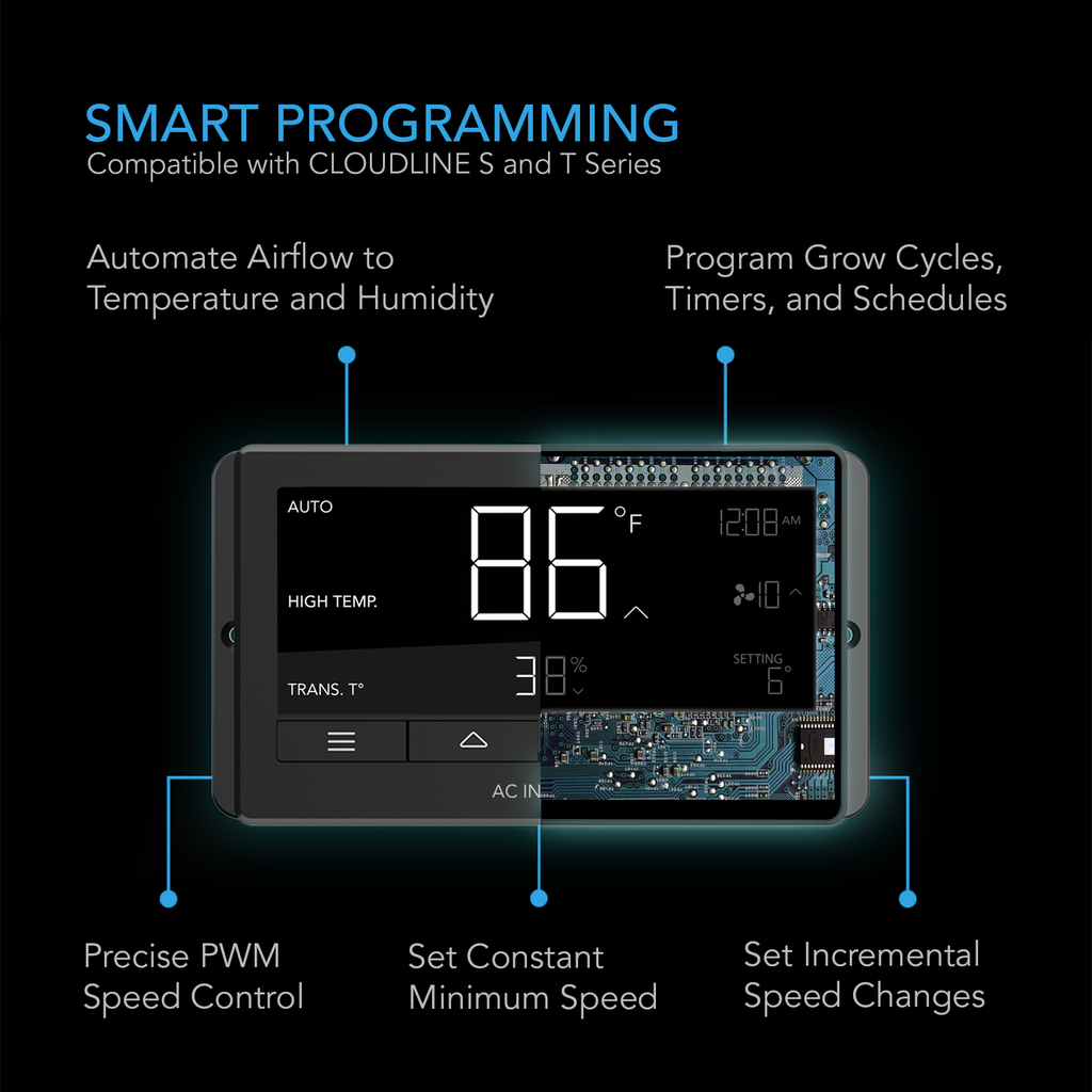 AC Infinity CLOUDLINE 4" Inline Fan with LCD Controller Smart Programming