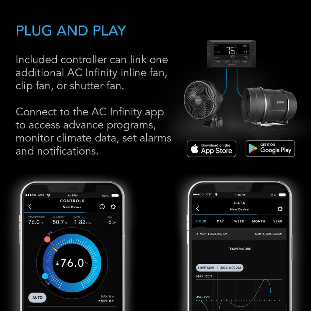 AC Infinity CLOUDLINE 4" Inline Fan with LCD Controller Plug and Play