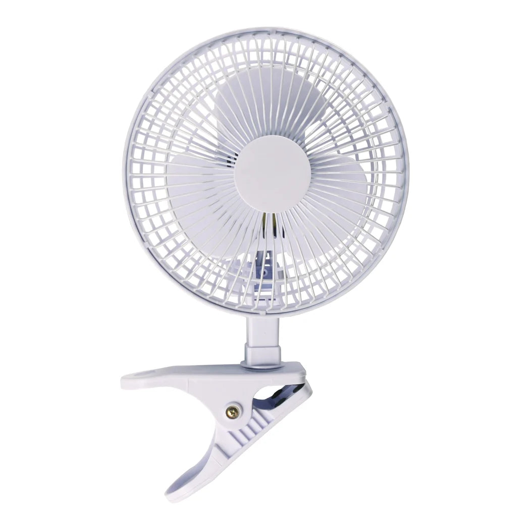 Active Air ACFC6 6 inch clip on fan in white, two speeds at 15W with a 360 degree head