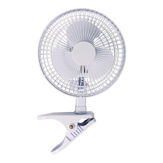 Active Air ACFC6 6 inch clip on fan in white, two speeds at 15W with a 360 degree head