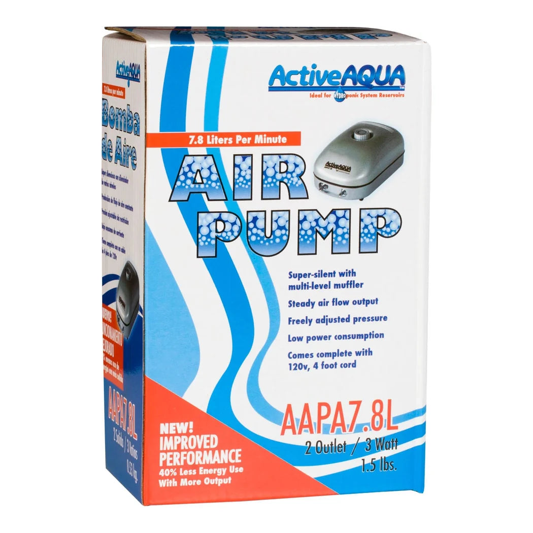 Active Aqua AAPA7.8L air pump retail box, 2 outlets, 7.8 litres per minute