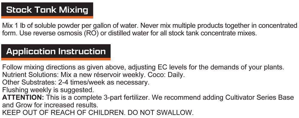 Advanced Nutrients Cultivator Series - Bloom Application and Mixing Instructions