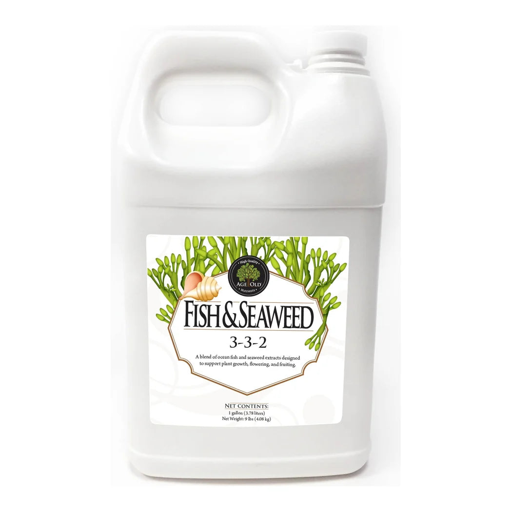 Age Old Fish & Seaweed 3-3-2 liquid fertilizer, 1 gallon jug