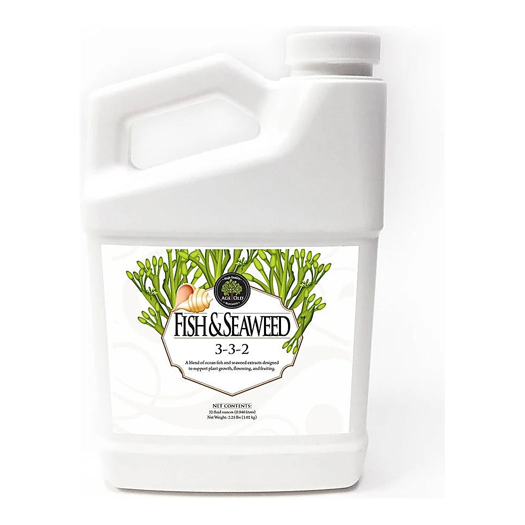 Age Old Fish & Seaweed 3-3-2 liquid fish and kelp fertilizer, 32 oz bottle