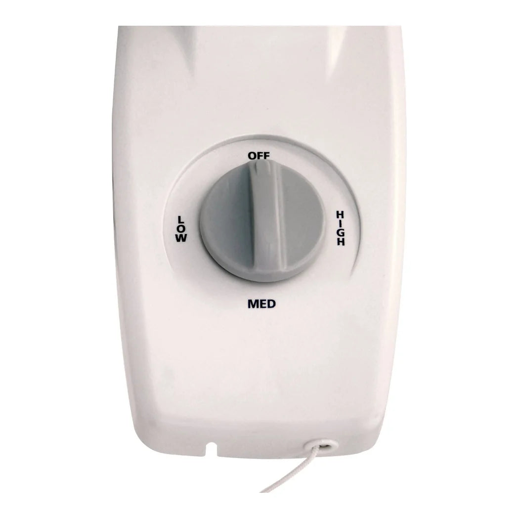 Air King 16 inch wall fan on its bracket, showing the front rotary switch and pull cord