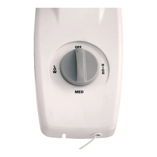 Air King 16 inch wall fan on its bracket, showing the front rotary switch and pull cord