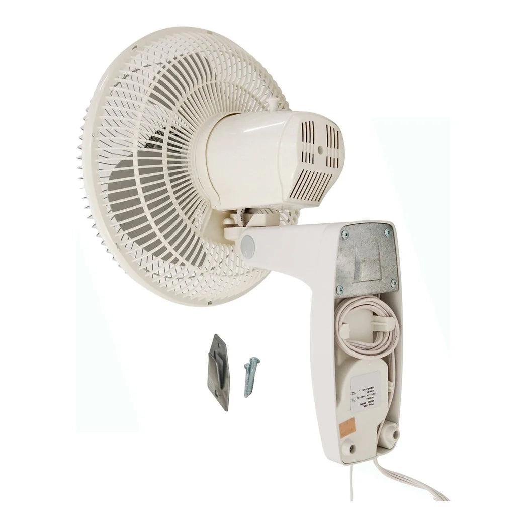 Air King 16 inch wall mount fan from behind, plastic rear grill and 1/20 HP motor housing
