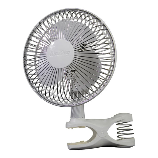 Air King 6 inch 2-speed clip fan, white, zinc-plated steel front grill and spring clip