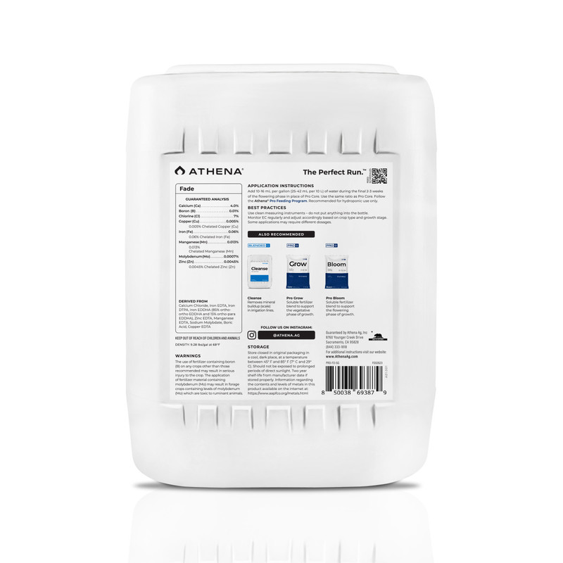 Athena Pro - Fade - 5 Gallon Back Label