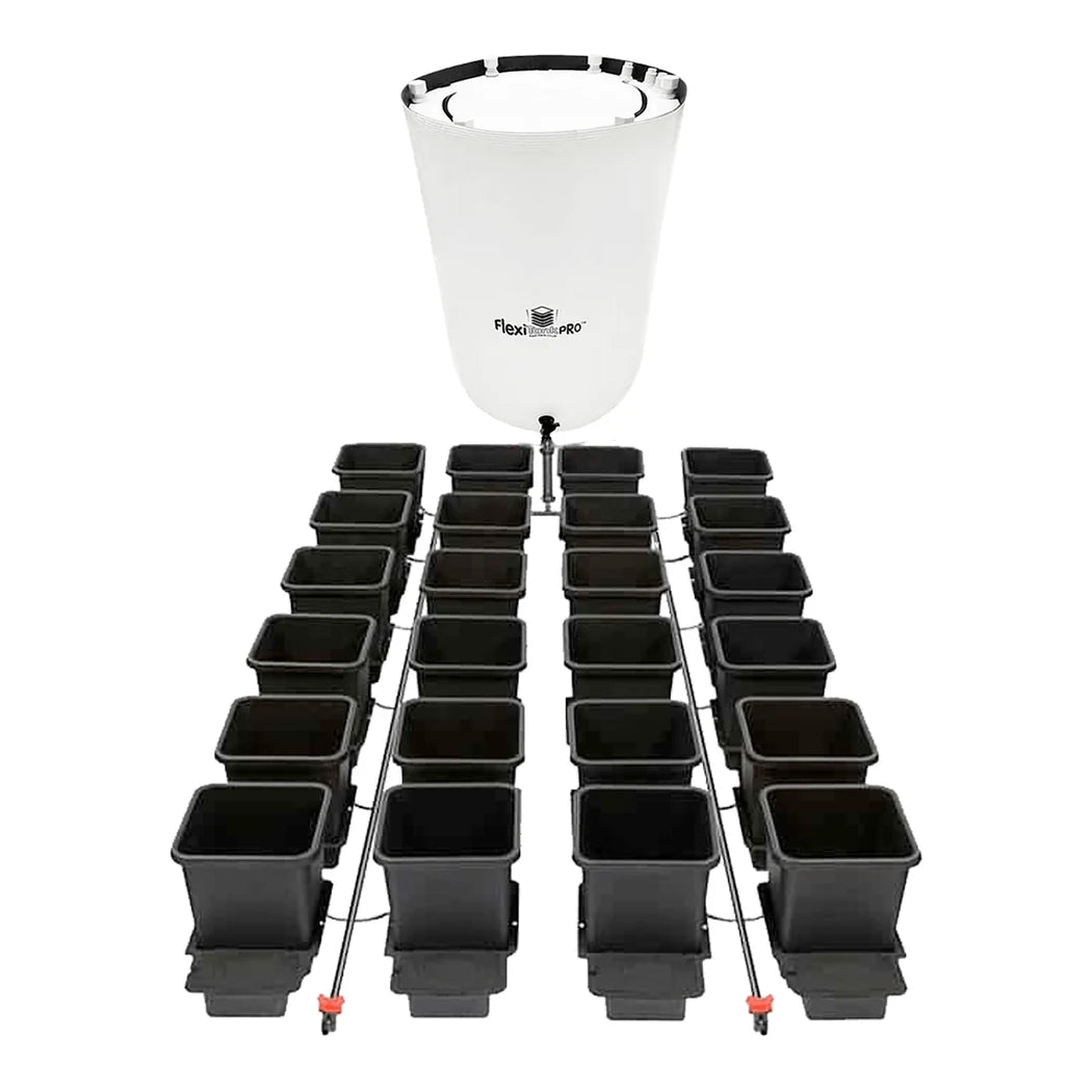 AutoPot 24Pot system with white 105 gal FlexiTank Pro and 3.9 gal pots