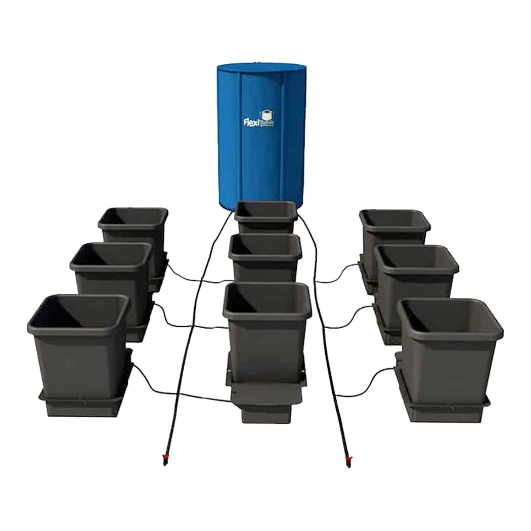 AutoPot 9Pot gravity-fed watering system with nine 3.9 gal pots and 25 gal FlexiTank