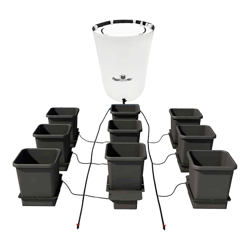 AutoPot 9Pot system with white 25 gal FlexiTank Pro and 3.9 gal pots