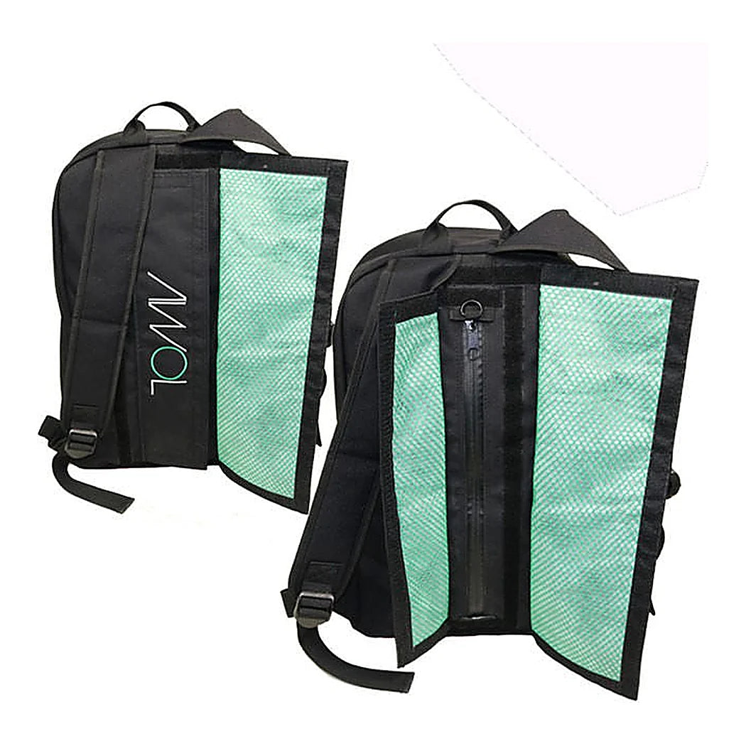 AWOL large all weather odor lock backpack, front and back views