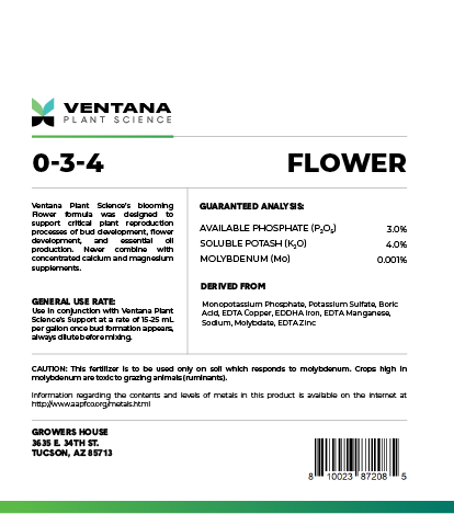 Ventana Plant Science - Flower 0-3-4 Back Label 1-quart