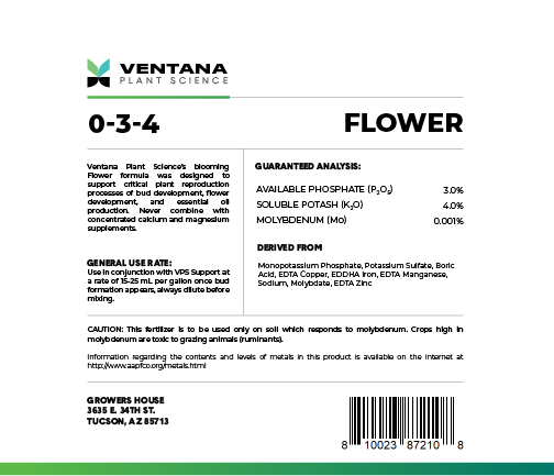 Ventana Plant Science - Flower 0-3-4 - 2.5 Gallon Back label