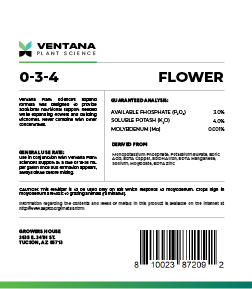 Ventana Plant Science - Flower 0-3-4 - 1-Gallon Back Label