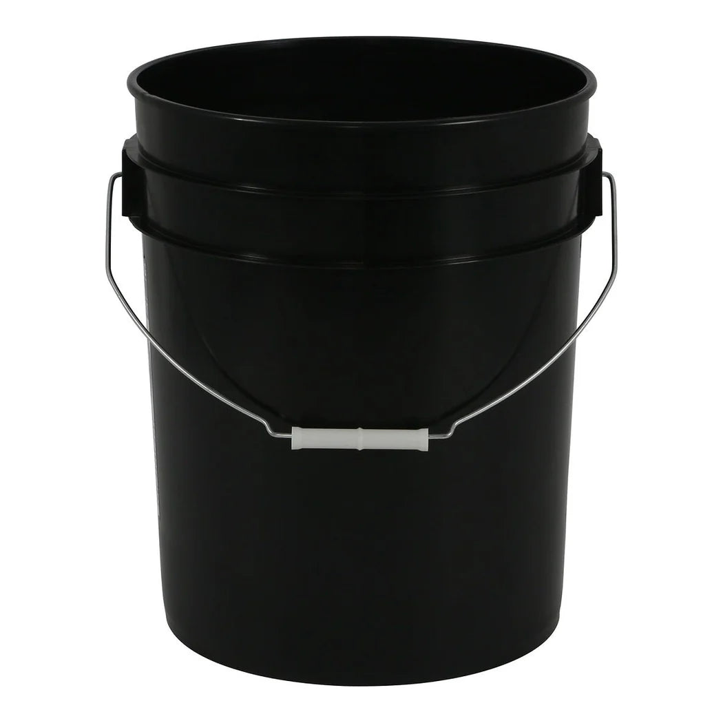 Black Plastic Buckets -- 5 Gallon with Handle - 5 gallon black plastic bucket with metal handle