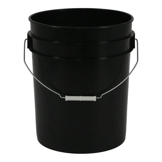 Black Plastic Buckets -- 5 Gallon with Handle - 5 gallon black plastic bucket with metal handle