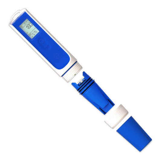 Bluelab OnePen shown with the replaceable probe cartridge separated from the body