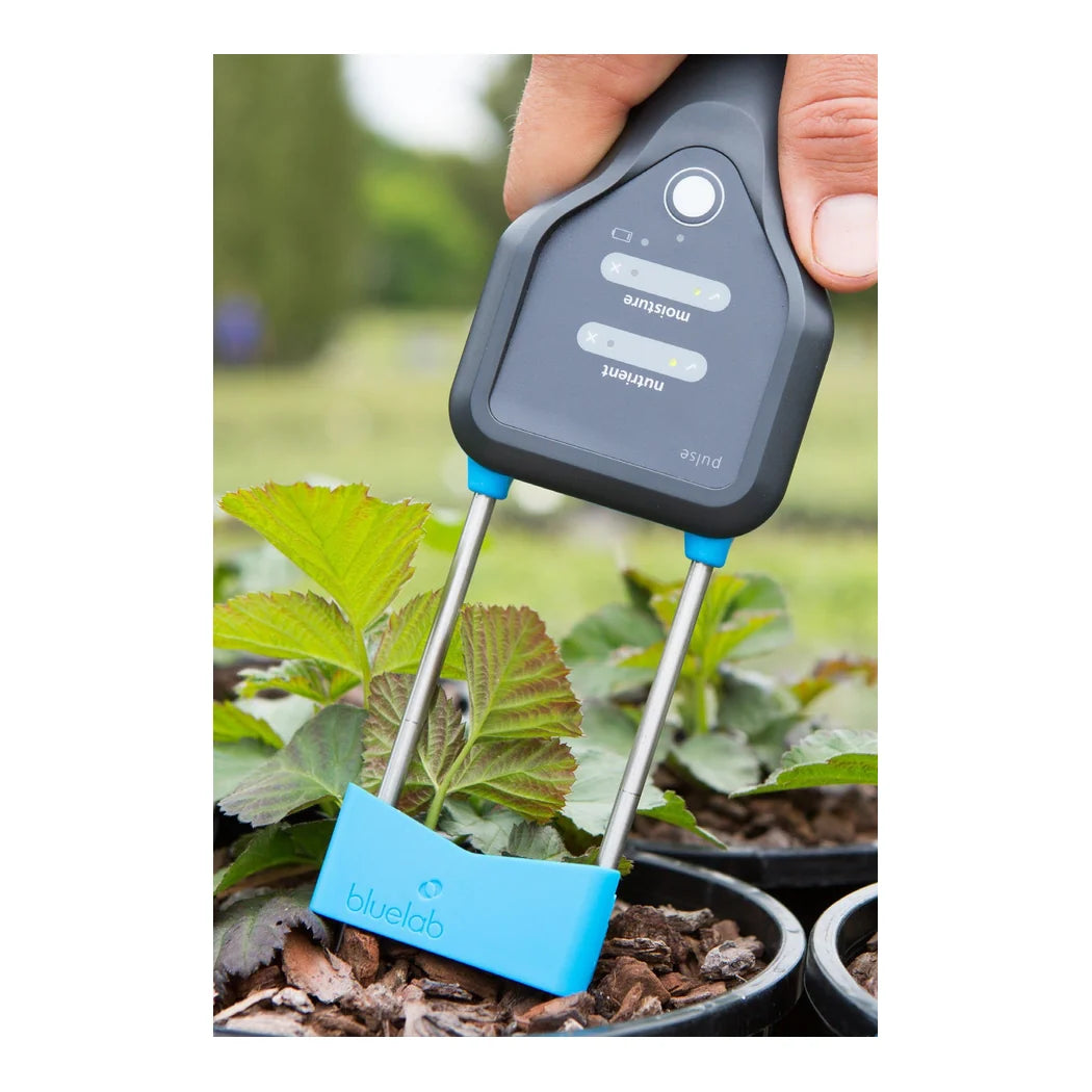 Bluelab Pulse Multimedia EC/MC Meter - meter in use in a root zone